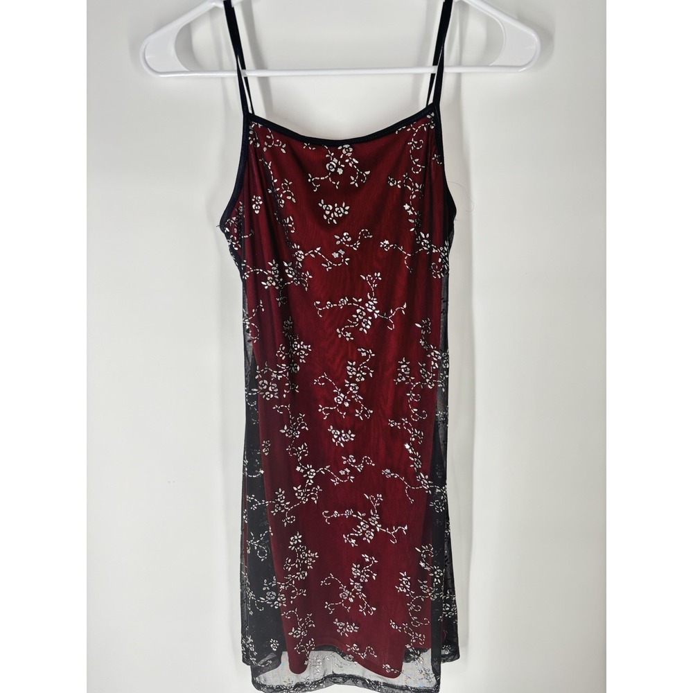 Vintage Y2K Candy Rocket Red Black Mesh Glitter Mini Slip Dress Fairy Goth Prom